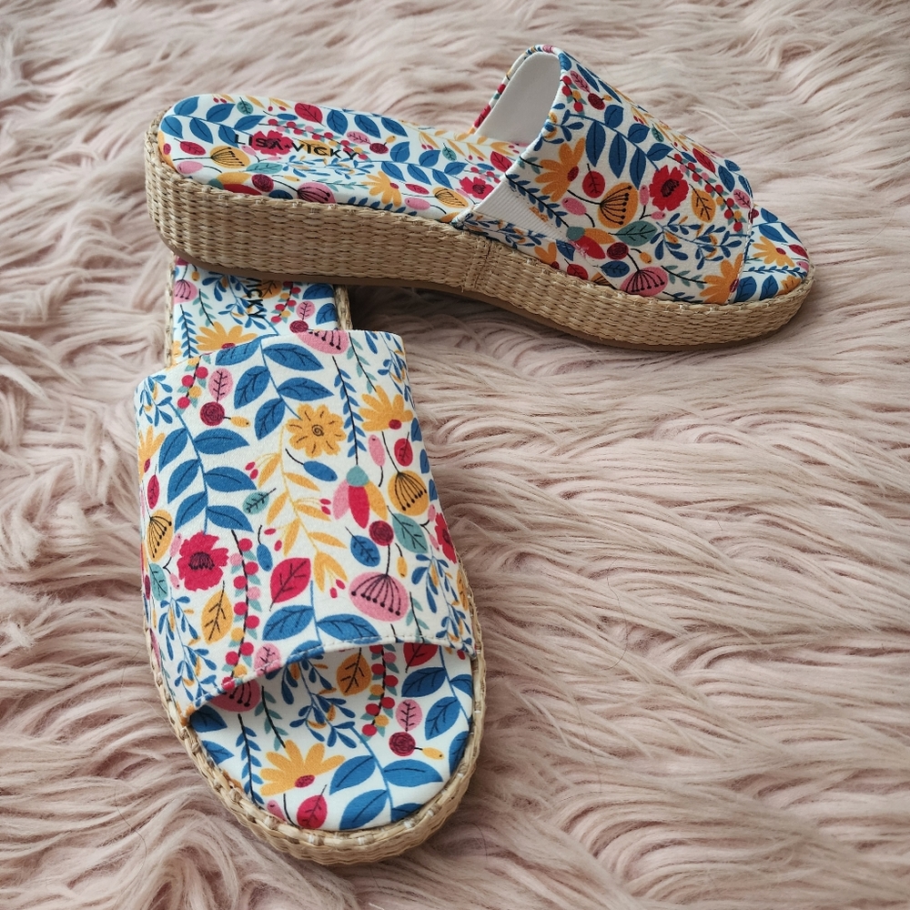 Lisa Vicky Smile Slide Platform Sandal Multicolor Wild Flower Sz 8 New